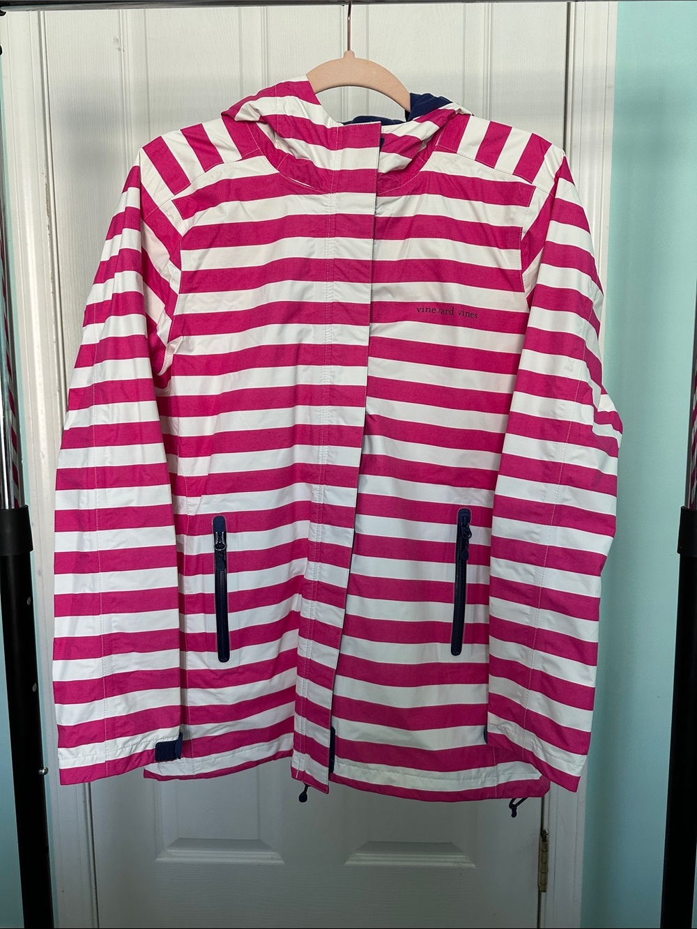 Vineyard Vines Pink and White Striped Jacket Rain Jacket size small